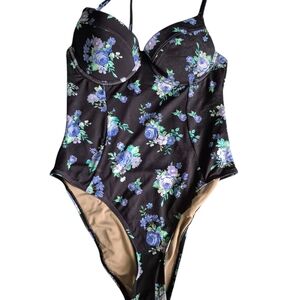 WeWoreWhat Black Floral One Piece Swimsuit
